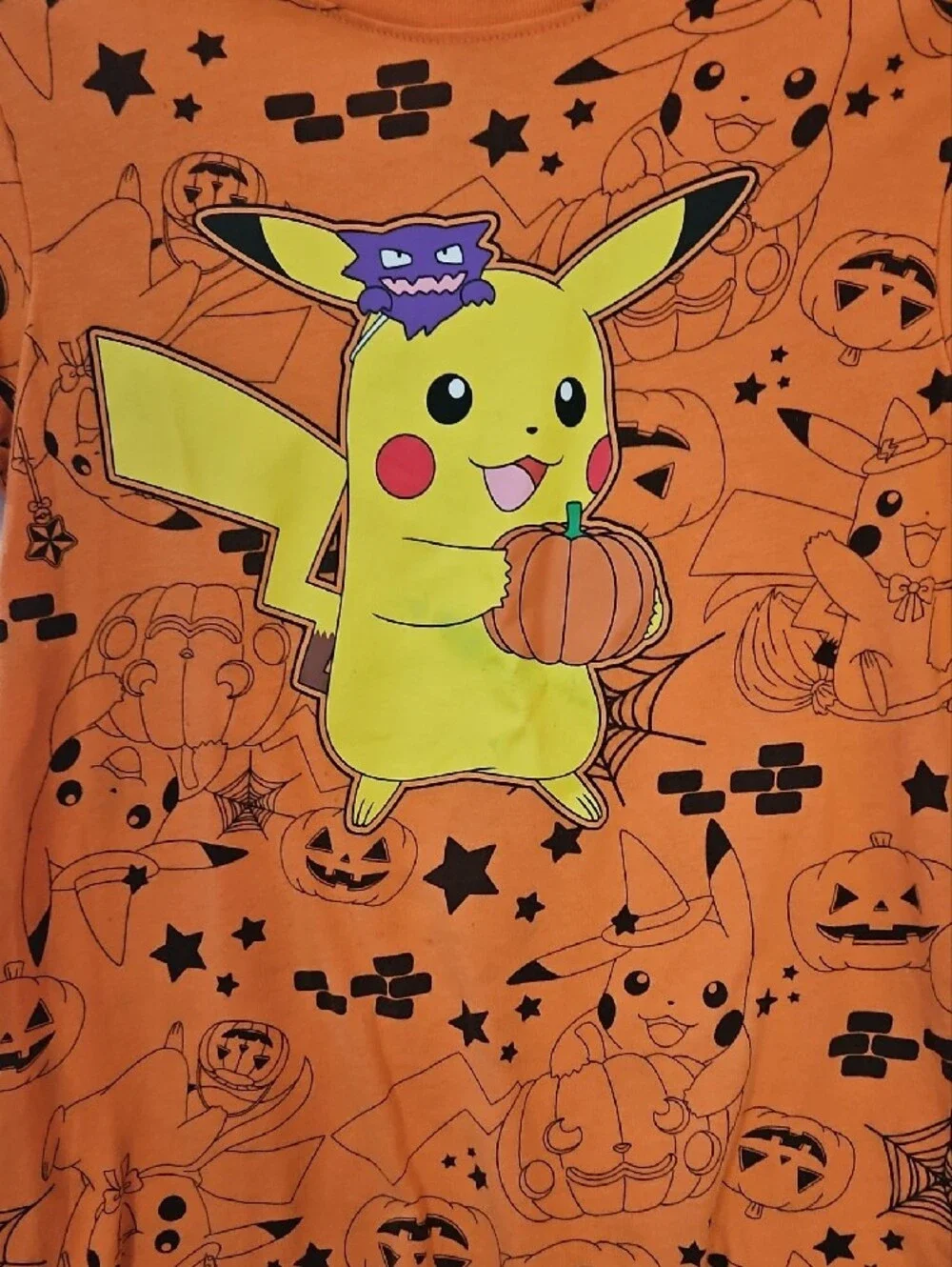 Pokemon Orange Pikachu Halloween Tee with Pumpkin Graphic